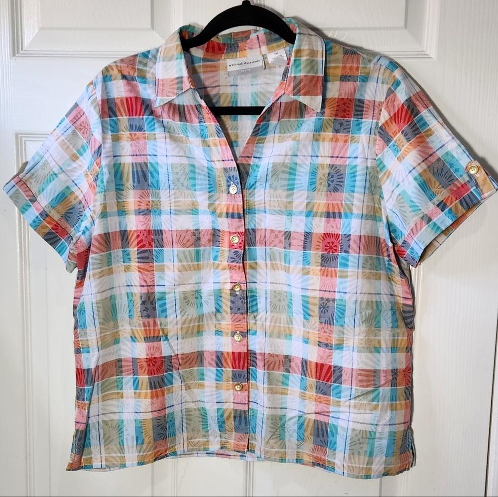 Alfred Dunner colorful button down blouse women's size 14p